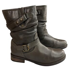 Eric Michael Laguna Gray Leather Buckle Slouch Ankle Boots EU 39/ US 8/8.5